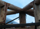 Slokana constuction photo :- Log hip rafters sitting on centre post.