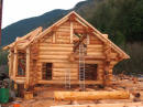Ljubljana Project side view :- Customer requested Piece en Piece log gable ends.